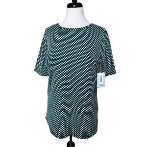 LuLaRoe GiGi Top 2XL Black Teal Polka Dot Stretch Tee NWT Womens